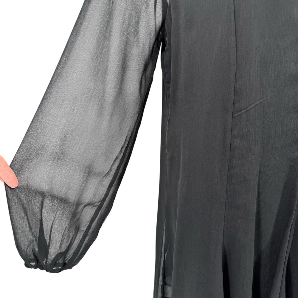 Joie Black Sheer Chiffon Long Balloon Sleeve Detailed Button Mini Party Dress - Picture 8 of 14
